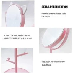 Miroir De Bureau En Forme D'oreilles De Chat Mignon - Miroir De Maquillage Et De Courtoisie Pour Vous Dans La Salle De Bain Ou La Chambre - Rose Joli Miroir De Maquillage Rotatif Avec Décor En Forme -ATMOSPHERA || VIDAXL || Safavieh Soldes 97633977 4