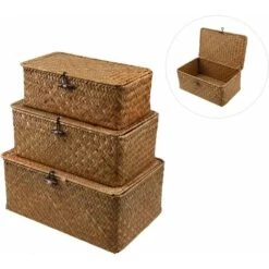 Panier Tissé Panier En Osier Avec Couvercle Jonc De Mer Blanchisserie Rotin Organisateur Bote Pour Salle De Bain Salon Cuisine -ATMOSPHERA || VIDAXL || Safavieh Soldes 97634407 5