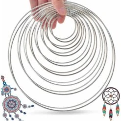 16 Pcs Métal Anneaux Fil Anneaux Dream Catcher Artisanat Floral Hoops Anneaux, Argent, 5/6.5/8/10/12/14/16/19cm Mur Suspendu Mobile Décor Anneau