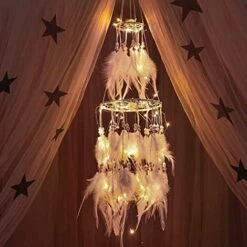 Décoration Attrape Rêve Avec Guirlande Lumineuse LED Chaude à Suspendre, Lumière Chaude Blanc Chaud, Blanc / Rose -ATMOSPHERA || VIDAXL || Safavieh Soldes 97727124 3