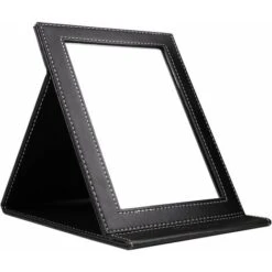 Miroir De Voyage Pliable Avec Miroir De Courtoisie, Miroir De Bureau Avec étui En Cuir PU Noir