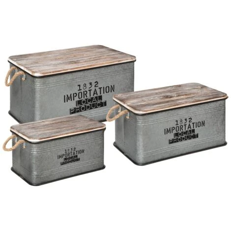 Malle Métal Bois Zinc X 3 - Atmosphera Créateur D'intérieur 3 Malle Métal Bois Zinc X 3 - Atmosphera Créateur D'intérieur