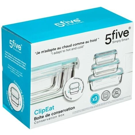 3 Petites Boîtes Rectangulaire De Conservation Clipeat Verre - 5 Five Simply Smart 4 3 Petites Boîtes Rectangulaire De Conservation Clipeat Verre - 5 Five Simply Smart – Image 2