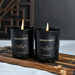 Z Artemis Noir Simple Coupe Verre Aromathérapie Bougie Souvenir Romantique Aromathérapie Bougie-Parfum (Ambre Mousse)-2pcs